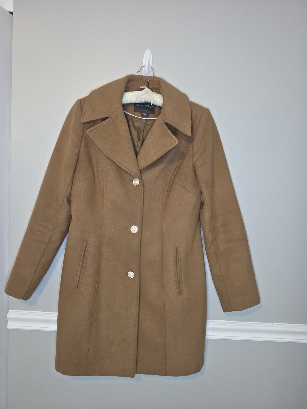 Covington Women's Tan Single-Breasted Wool-Blend Pea Coat